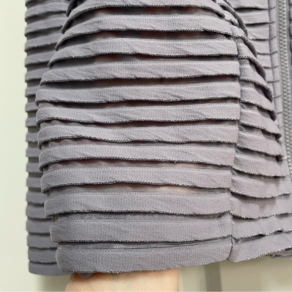 Clara Sunwoo Dove Grey Boutique Metallic Sheer Double Zip Tiered Top Jacket Fun - Picture 8 of 16